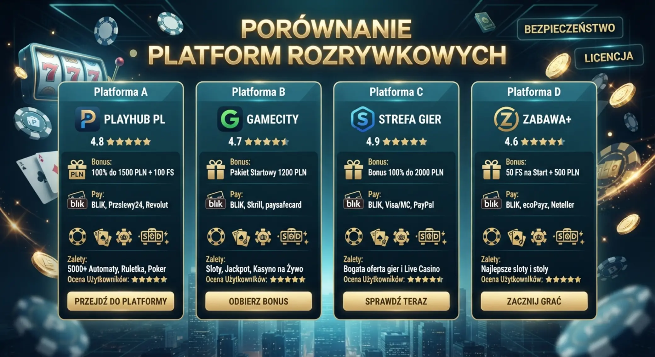 Top kasyna z paysafecard i bonusami bez depozytu Porównanie kilku kasyn z paysafecard i bonusem bez depozytu