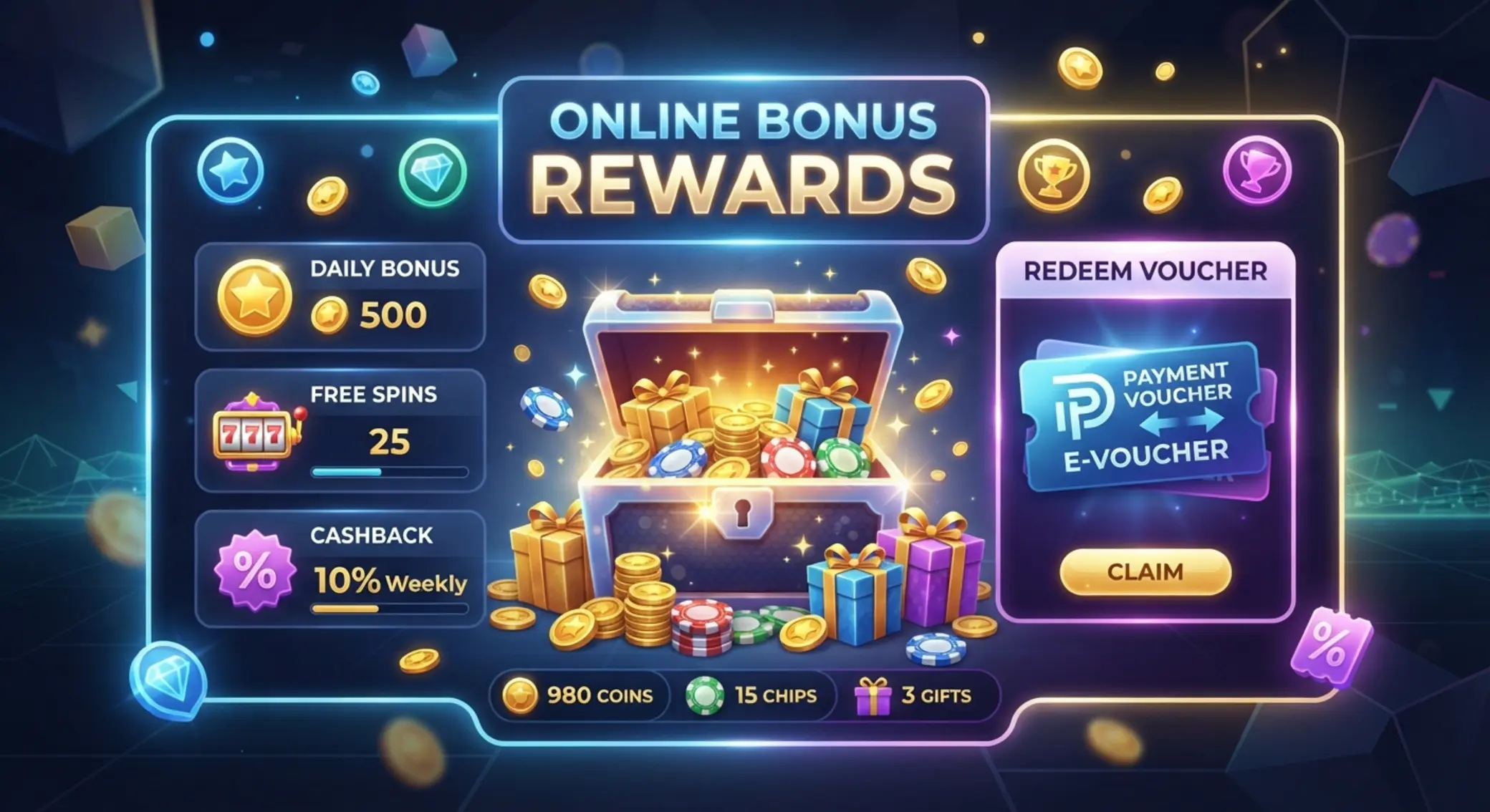Ilustracja bonusów online z motywem płatności prepaid