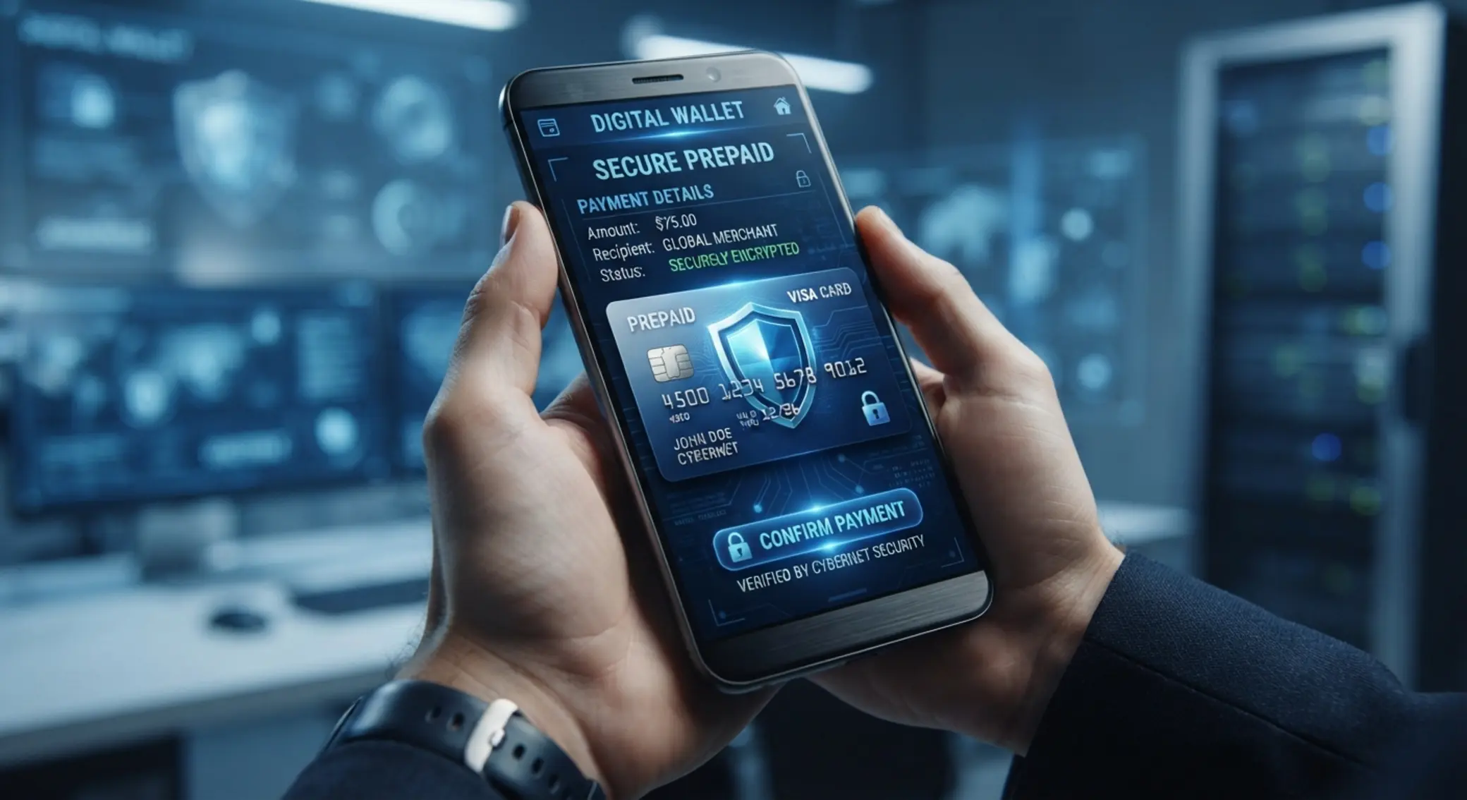 Bezpieczna płatność prepaid w serwisie online z ikoną tarczy