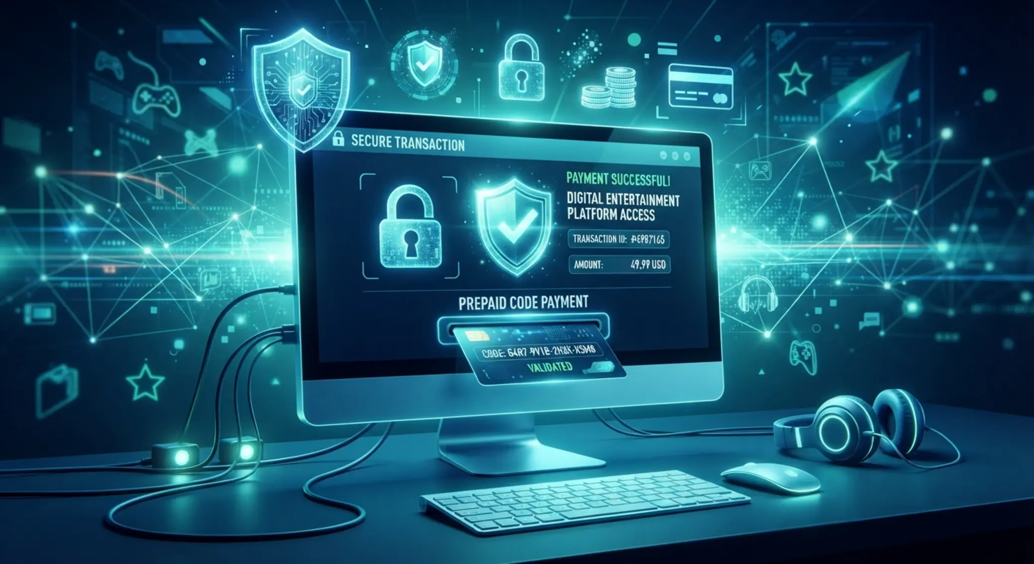 Bezpieczeństwo płatności paysafecard online Ilustracja bezpieczeństwa płatności online i ochrony danych